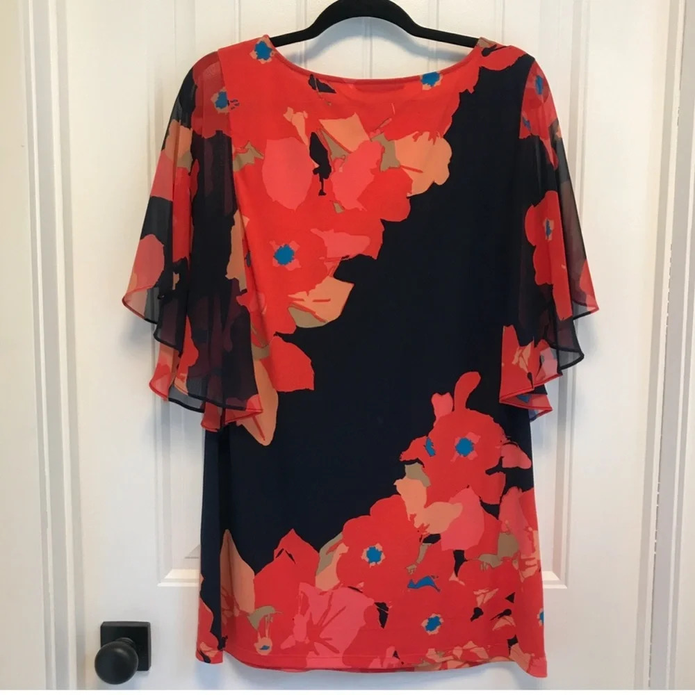 Style‎ & Co. Orange Beautiful Blue Floral Print Tunic Top. Size Small.